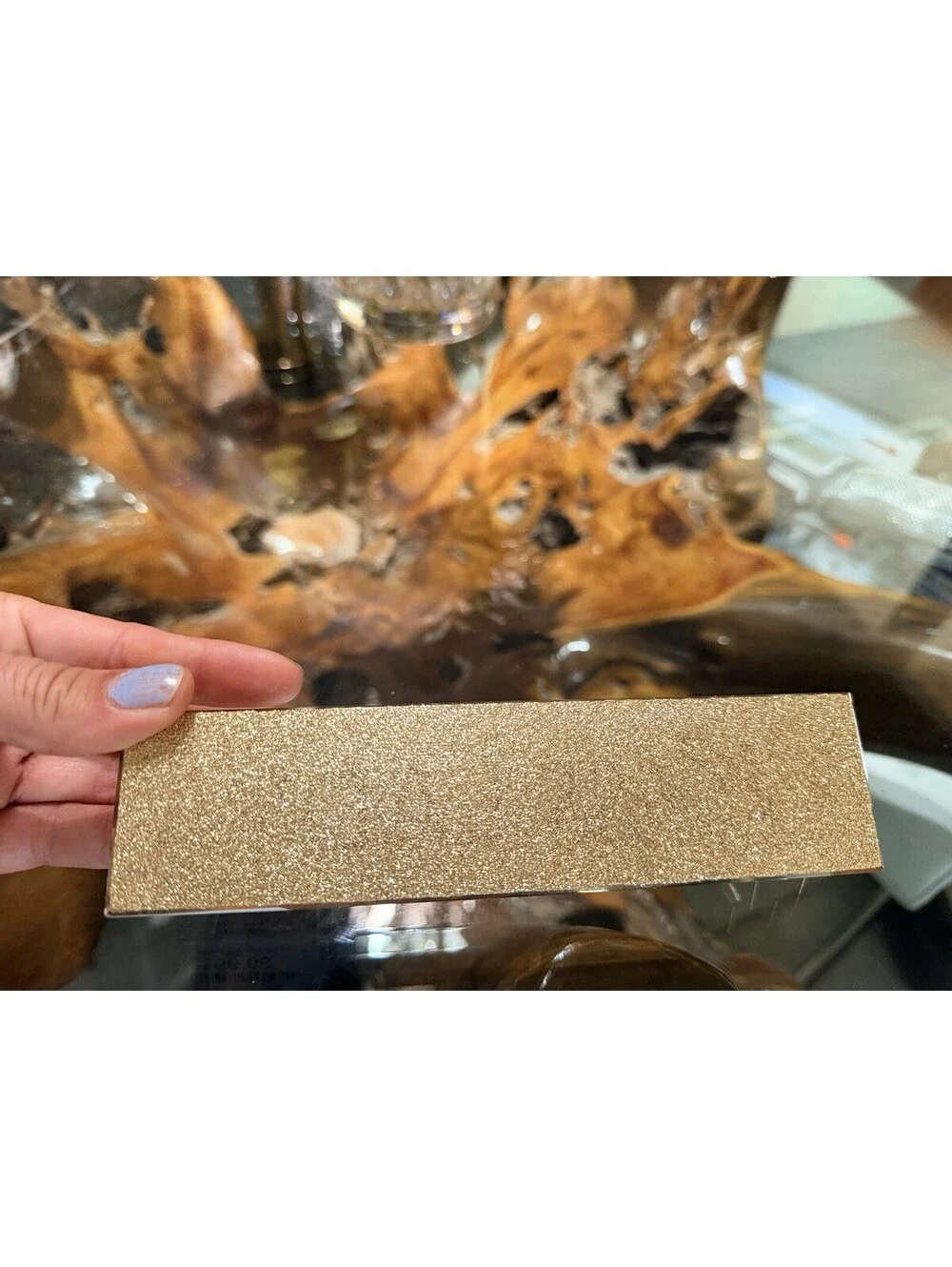 Boss Lady Glass Desk Name Plate Sign Gold Glitter Finish Free Standing